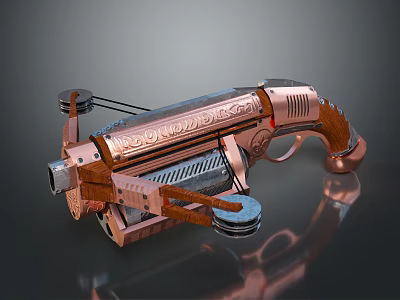 Steampunk Style Unique Weapon With Copper Body Wooden Handle And Intricate Mechanical Details 3d model