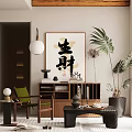 Mid-ancient Style Casual Chair Side Table Coffee Table Bookshelf Decorative Cabinet Low Cabinet Storage Cabinet 3d model