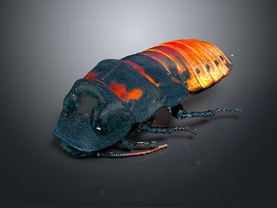 Black and orange cockroach with striking color pattern and detailed body texture 3d model