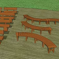 Wooden Landscape Seats With Curved And Straight Designs On Wooden Deck And Green Grass