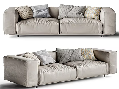 Modern Beige Two Seater Sofa With Striped Grey Pillows And Soft Fabric Design 3d model