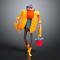 Cartoon Game Movie Character With Yellow Coat Orange Beard Red Bucket And Blue Tools