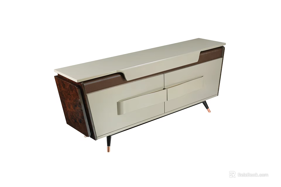 Modern Sideboard With Beige And Dark Brown Finish Drawers And Metal Legs 3d model 