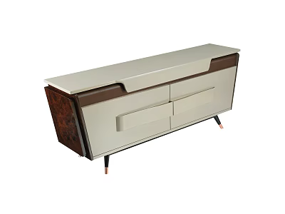 Modern Sideboard With Beige And Dark Brown Finish Drawers And Metal Legs 3d model