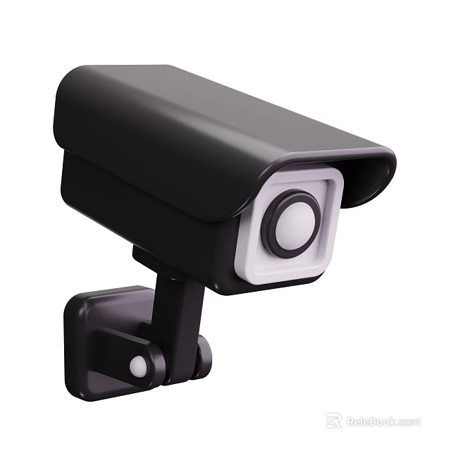 Outdoor Security Surveillance Camera With Black Housing And Mounted Bracket 3d model 