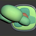 3D Styled Decorative Plant with Green Canopy Orange Trunk and Blue Green White Base