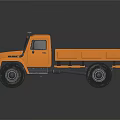 Orange Truck Model With Open Cargo Bed On Black Background Showing Reflection 3d model