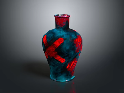 Decorative Blue Red Vase With Cross Patterns As Household Decorative Item 3d model