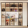 Modern Display Cabinet With Action Figures Models Landscape Painting And LED Lighting