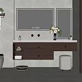 Modern Bathroom Vanity With Mirror LED Lights Sink Wooden Cabinet Decorative Flowers And Stool
