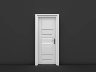 White Hinged Door on Black Background with White Frame Simple Line Design and Silver Handle 3d model