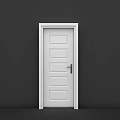 White Hinged Door on Black Background with White Frame Simple Line Design and Silver Handle
