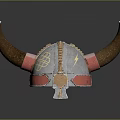 Viking Horned Helmet Weapon With Silver Decorative Patterns Red Accents And Traditional Design