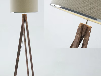 Modern Tripod Floor Lamp with Wooden Stand and Beige Fabric Shade for Living Room Decor 3d model
