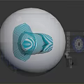 Blue Computer Device With Transparent Sphere 3D Head Model And Side Control Panel