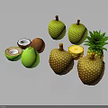 Fresh Tropical Fruits Featuring Whole And Cut Coconuts Jackfruits And Pineapples