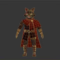 Man Wearing Brown Outfit And Red Cape With Yellow Cross Symbol Fox Head Brown Boots