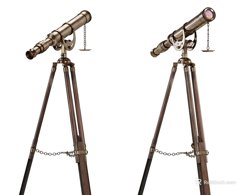 Vintage Commercial Telescopes With Tripods Metal And Wooden Structure Chain Decorations 3d model 