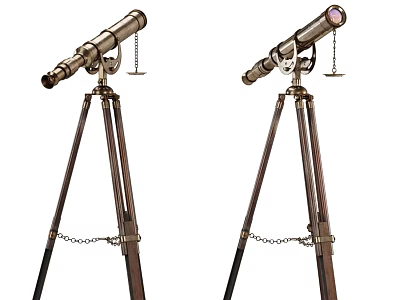 Vintage Commercial Telescopes With Tripods Metal And Wooden Structure Chain Decorations 3d model