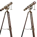 Vintage Commercial Telescopes With Tripods Metal And Wooden Structure Chain Decorations