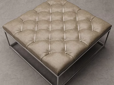 Modern Beige Coffee Table With Tufted Diamond Pattern and Metal Frame for Living Room 3d model