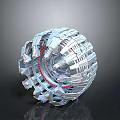 Futuristic Landscape With Silver Mechanical Sphere And Red Accent Lines 3d model