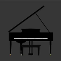 Black Grand Piano With Colorful Artistic Painting And Stool For Music Art Tools