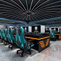 Modern Cyber Cafe Interior With Stylish Lighting Comfortable Gaming Chairs And High Performance Computers 3d model