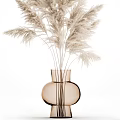 Minimalist Beige Pampas Grass in Amber Glass Vase for Modern Interior Decor