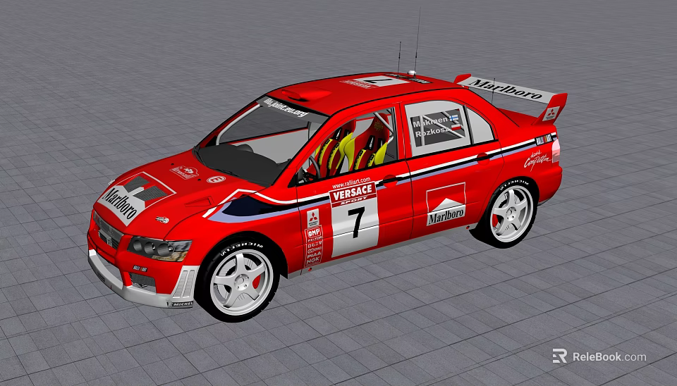 Red Nissan Race Car With Number 7 Michelin Decals Rear Spoiler And Racing Seats 3d model 