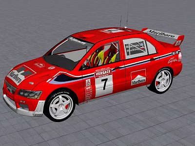 Red Nissan Race Car With Number 7 Michelin Decals Rear Spoiler And Racing Seats 3d model