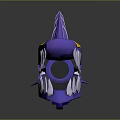 Purple Shark Shaped Weapon With Sharp Teeth Yellow Eyes And Belt Design
