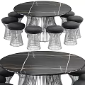Modern Table and Chair Set With Marble Tabletop Metal Frame Stools And Black Cushions