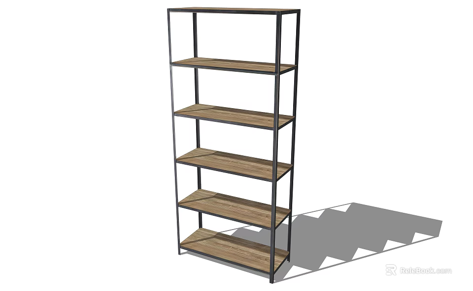 Modern Metal Frame Storage Shelf With Multiple Wooden Tiers For Home Organization 3d model 