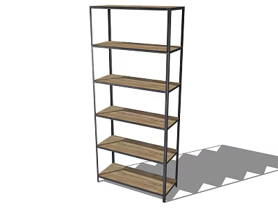 Modern Metal Frame Storage Shelf With Multiple Wooden Tiers For Home Organization 3d model
