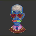 Cartoon Man with Bald Head Red Glasses Mustache White Shirt Blue Tie and Red Sweater