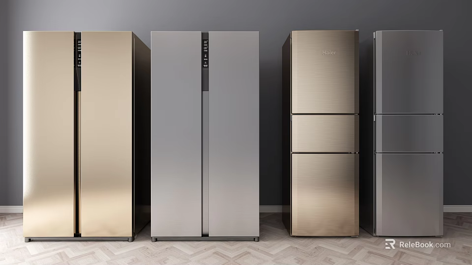 Modern Home Refrigerators and Freezers with Sleek Designs and Assorted Colors 3d model 