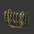 Stylish Black Diamond Pattern Handbag With Gold Chain Strap And Metal Clasp
