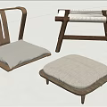 Natural Wooden Chair Stool And Cushion Set With Fabric Seats
