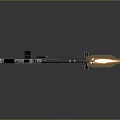 Metallic Gun Firing Flame Mounted On Stand With Gray Background And Reflective Surface
