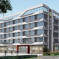 Modern Industrial Factory Building With Multi Storey Glass Windows And Red Entrance Landscaping