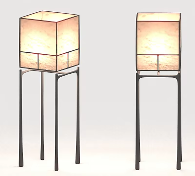 Modern Floor Lamps With Square Illuminated Shades And Sleek Metal Stands 3d model