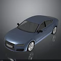 Blue Modern Sedan Car With Black Windows And Silver Wheels Reflection