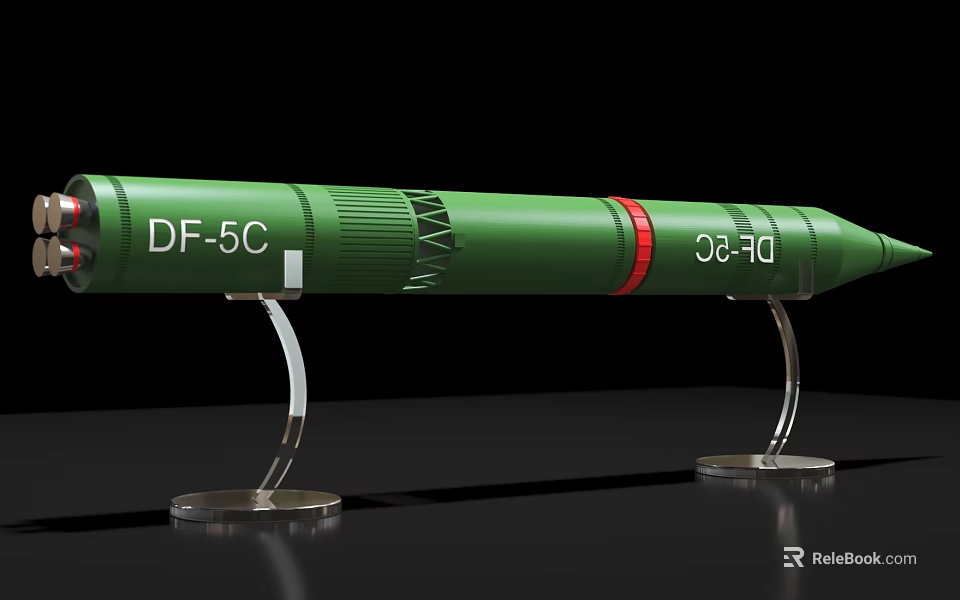 DF-5C Green Military Missile With Red Ring On Display Stand 3d model 