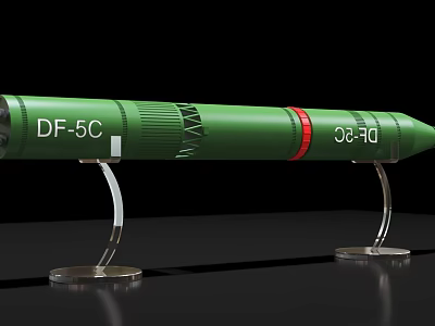 DF-5C Green Military Missile With Red Ring On Display Stand 3d model