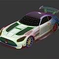 White Sports Car With Sleek Design Black Stripes Rear Spoiler And Alloy Wheels