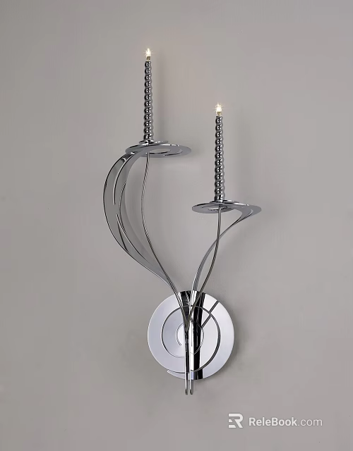 Sleek Modern Silver Metal Wall Lamp Featuring Curved Design And Artistic Finish 3d model 