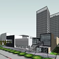 Modern Twin High Rise Office Buildings With Landscaped Plaza And Urban Green Spaces