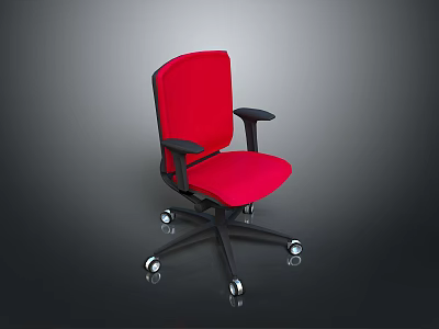 Red Office Chair With Black Armrests Swivel Wheels And Comfortable Design 3d model