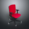 Red Office Chair With Black Armrests Swivel Wheels And Comfortable Design